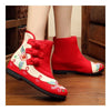 Vintage Beijing Cloth Shoes Embroidered Boots red 35