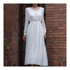 V-necked Chiffon Slim Middle Long Dress   white    S