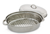 42cm Stainless Steel Oval Roaster Roasting Pan Dish With Domed Lid Rack Pro