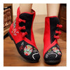 Vintage Beijing Cloth Shoes Embroidered Boots 12-08   black + red  35