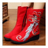 Fliege To The Moon Vintage Peking Stoff Schuhe Bestickt Stiefel Rot 35