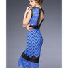 Backless Sexy Crochet Hollow Water Soluble Long Skirt Slim Dress60185  blue   S