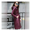 Hooded Thin Light Middle Long Down Coat Slim Woman   wine red
