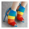 Chromatic Color Rainbow High Heel Sandals Gladiator Stiletto Shoes Summer Boot