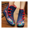 Vintage Peking Stoff Schuhe Bestickt Stiefel 12-03 Blau 35