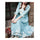 Mercerized Cotton Embroidery Craft Vintage Long Dress    sky blue   S