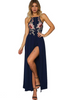 Sexy Black/White/Blue Rose Floral Embroidered High Low Boutique Party Dress