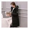Down Coat Woman Middle Long Thick Fur Collar Slim Winter    black