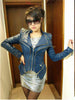 Vintage Hot Punk Grils Cool Rivet Studded Shoulder Motorcycle PU Leather Coat