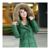 Long Down Coat Plus Size Big Fur Collar Slim Thick    green