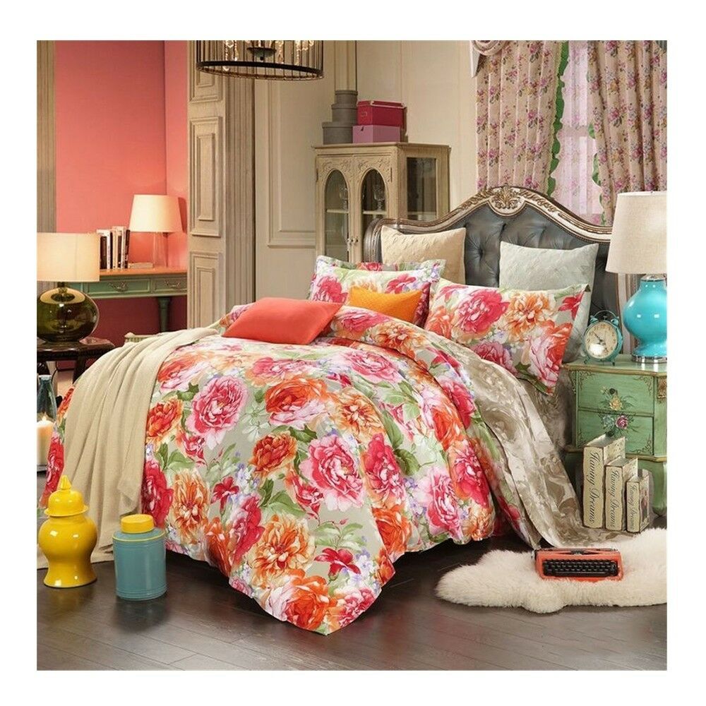 Bed Quilt Duvet Sheet Cover 4PC Set Upscale Cotton 100% 002