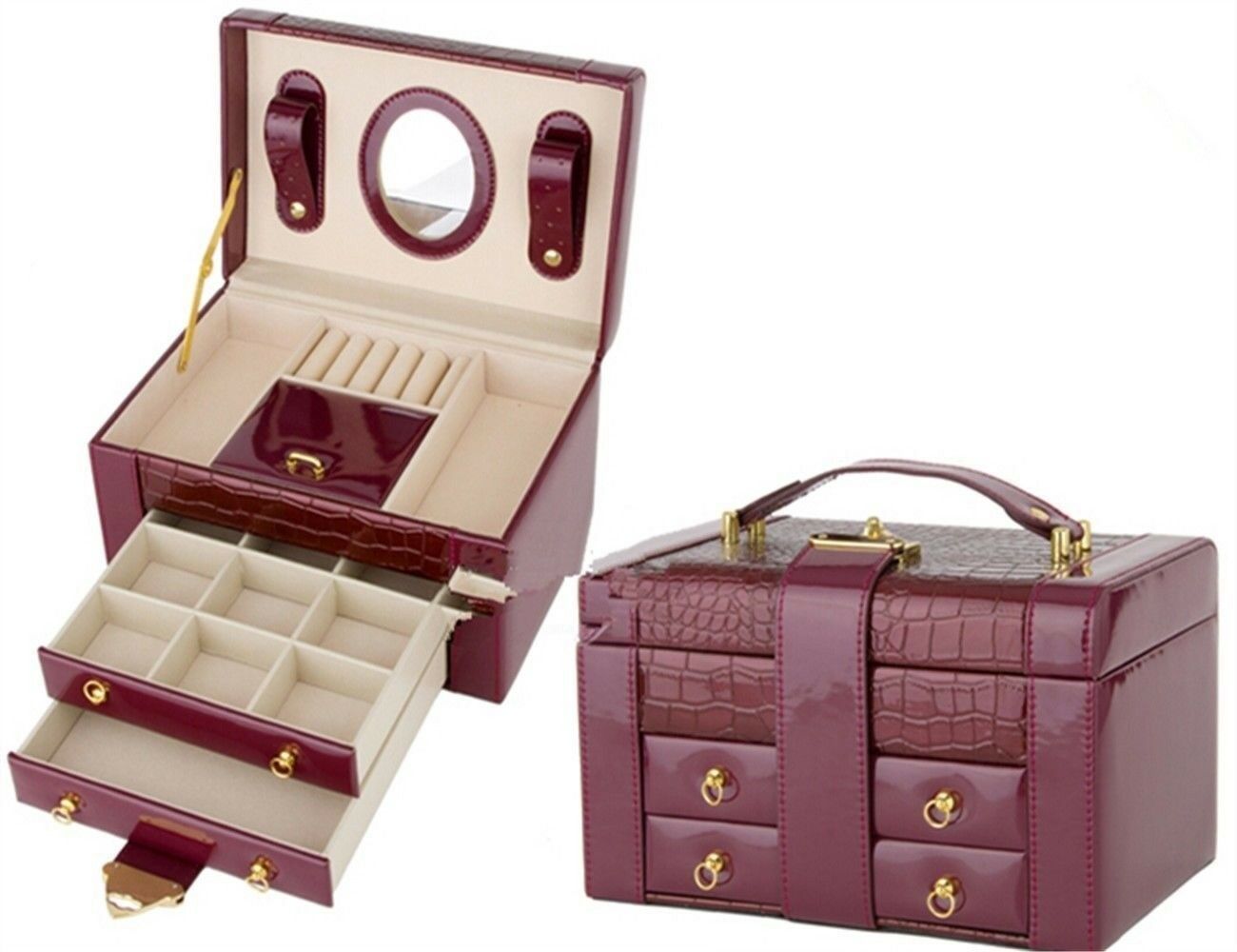 Portable Carrying Jewellery Box PU Leather Storage Organizer Deluxe