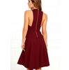 Sexy Maroon Plunge Zip Back Boutique Party Dress