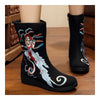 Fliege To The Moon Vintage Peking Stoff Schuhe Bestickt Stiefel Schwarz 35