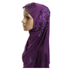 Dignified Muslim Gauze Lace Zircon Kerchief Scarf    purple