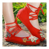 Alt Peking Stoff Bestickt Schuhe Niedrig-Schnitt Rot