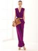 Magenta V Neck Sleeveless Prom Cocktail Wide Leg Long Jumpsuit Romper Overalls