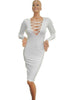 Women Sexy Lace Up Long Sleeve Bandage Club Bodycon Party Cocktail Pencil Dress