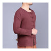 Platte Knopf Top Flax Jacke Mantel Vintage Weinrot