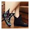 Eklatante Pfau Vintage Peking Stoff Schuhe Bestickt Stiefel Schwarz Dünn 3