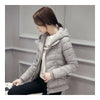 Hooded Down Coat Woman Slim Warm Screw Thread Chic   grey