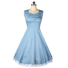 Vintage Hepburn Stil Ärmellos Quadrat Kleid Hellblau Punkt