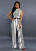 Black Geo Print Wide Leg Jumpsuit with free Gold Plate Metallic Belt