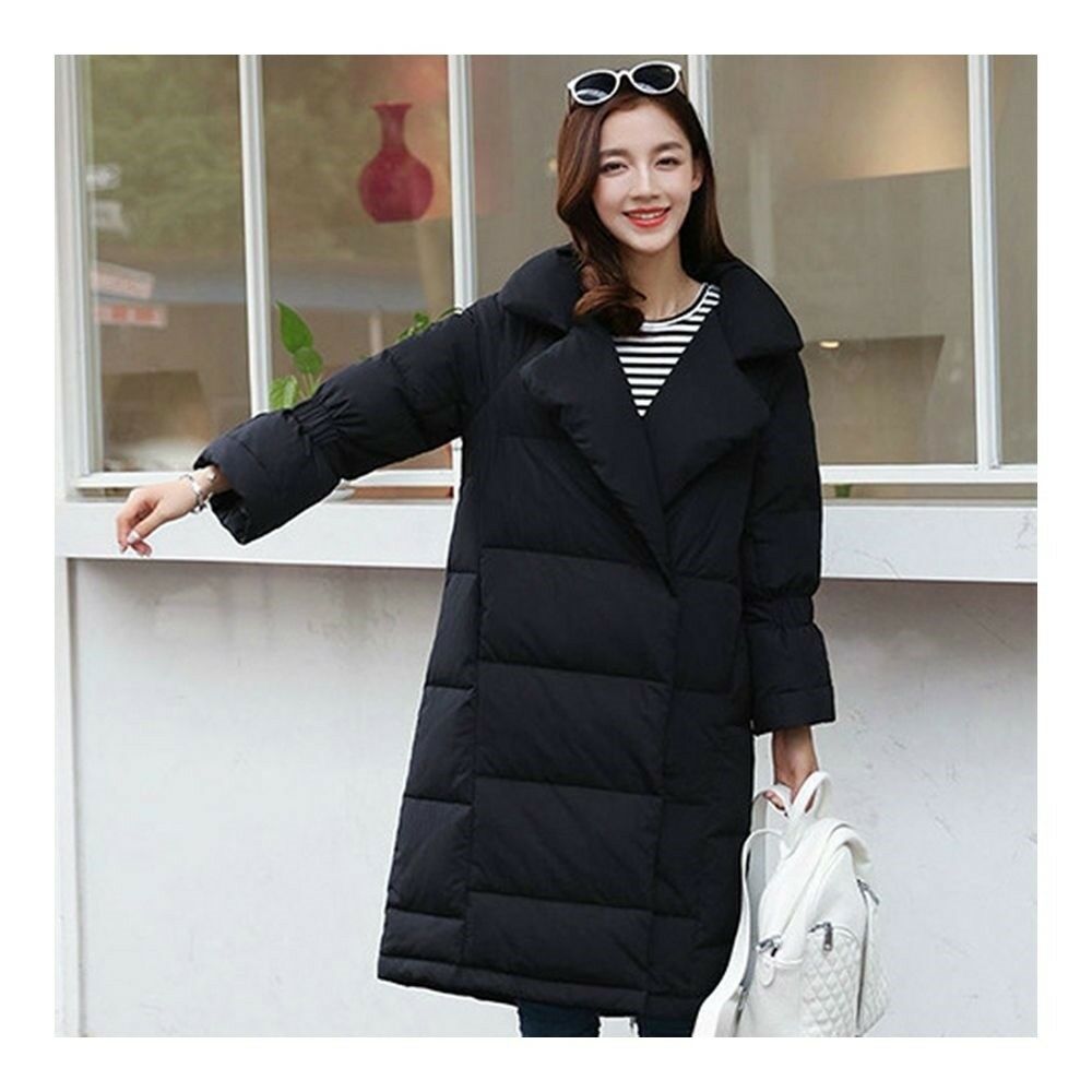 Middle Long Down Coat Woman Casual Coat   black