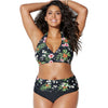 Sexy Black Tropical Floral Halter Bandeau Bikini Set Tankini Swimwear Swimsuit