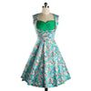 Hepburn Style Printing Vintage A-line Skirt Dress  green