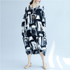 Schwarz & Weiß Abstrakter Aufdruck Übergroßer Baggy-Stil Tunika Langes Kleid
