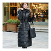 Big Fur Collar Plus Size Extra Long Thick Slim Down Coat   black