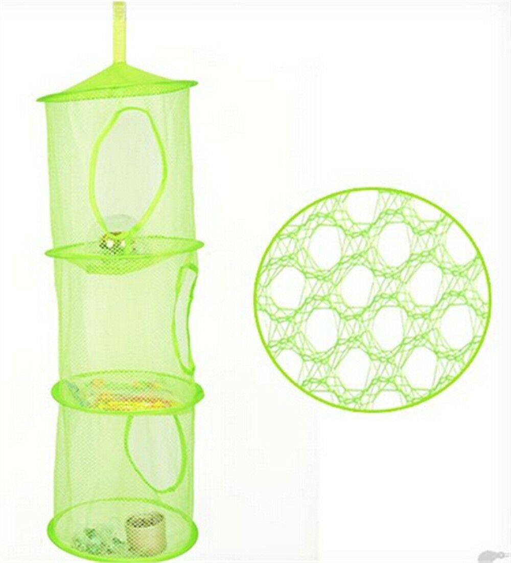 Hanging Polyester Mesh Storage Basket Toys Organizer 3 Compartments
