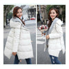 Woman A Shape Thick Hoodied Woolen Middle Long Down Coat   cream