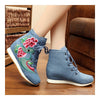 Vintage Beijing Cloth Shoes Embroidered Boots blue 35
