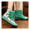 Vintage Beijing Cloth Shoes Embroidered Boots green 35