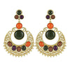 Ethnic Colorful Alloy diamond crescent earrings   DARK GREEN+ORANGE