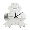 3D Silent Wall Clock Cartoon Frog Mirror silver