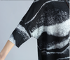 Mode Noir Motif Vague Surdimensionné Tunique Robe Décontractée