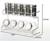 9 Canister Metal & Glass Spice Shakers Glass Jars 2 Tier Wire Rack Display Silve