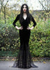 Schwarz Mittelalterlich Velvet Plunge Spitze Renaissance Gothik Kleid