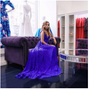 Romantische Königsblau/Rot Spitze Boutique Maxi Lang Schleppe Party