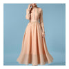 Long Sleeve Dress Stand Collar Macrame Pleat   nude pink  S