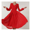 V-necked Chiffon Slim Middle Long Dress   red   S
