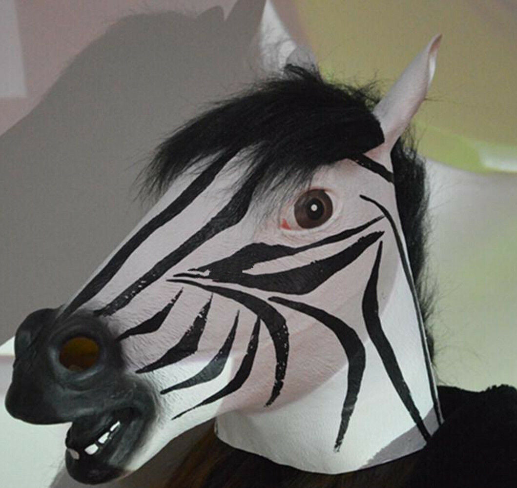 Zebra Head Mask Rubber Latex Animal Costume Full head Mask Halloween Costume Fan