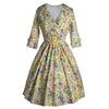 Hepburn Style Revers Drucken Big Schößchen Vintage Kleid