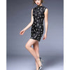 Elegant Temperament Chinese Plate Button Stand Collar Printing Slim Dress60186