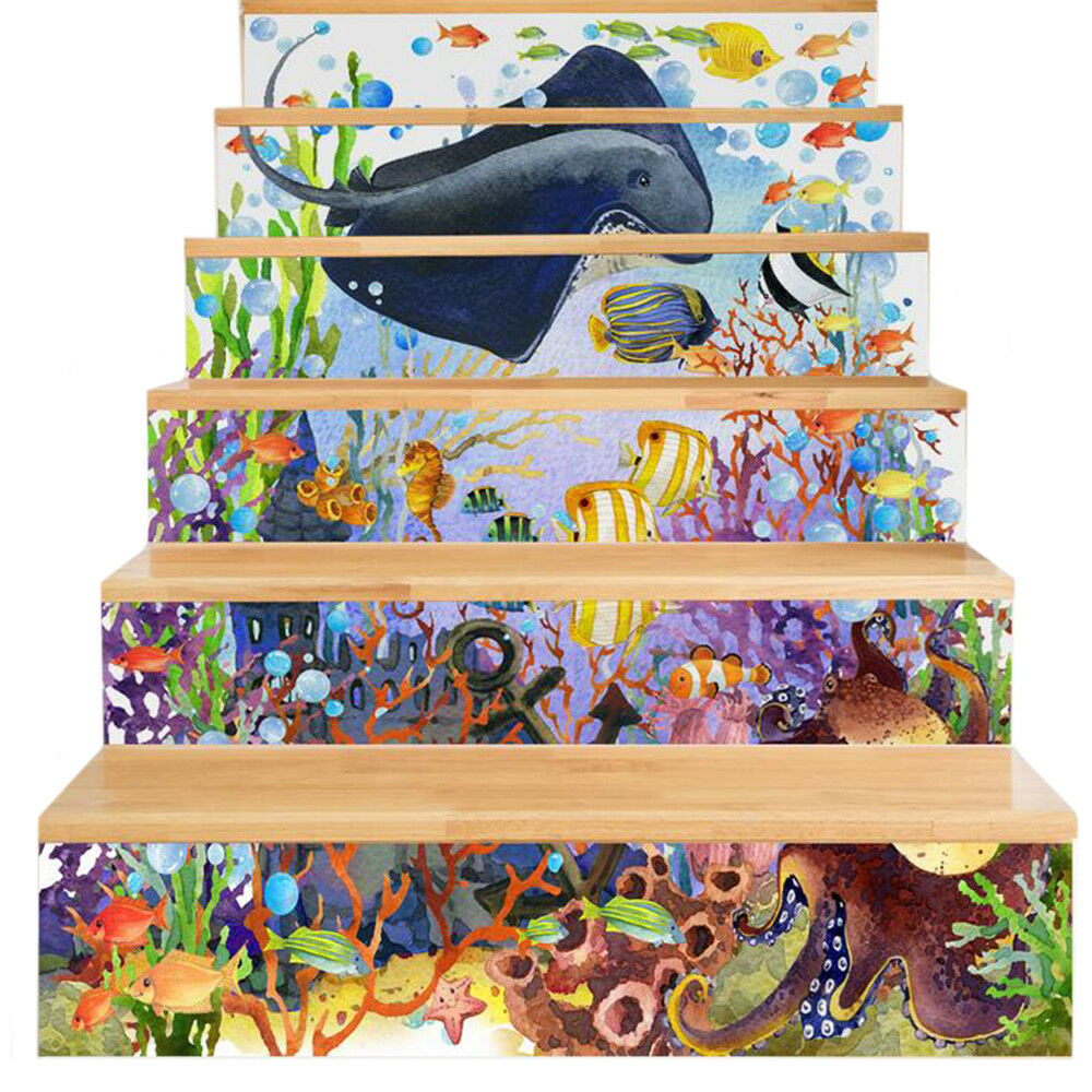 New 3D DIY PVC Waterproof  Stair Decals Wall  Floor Sticker seabed QS020