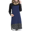 Muslim Checks Splicing Long Sleeve Short Dress