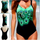 Black Peacock Print Padded Bikini Set Tankini 1Piece Monokini Swimwear Plus Size